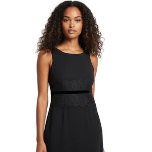 Anne Klein Black Lace Waist Velvet Trim Sleeveless Sheath Cocktail Dress Sz 2